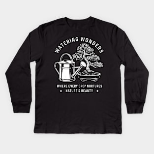 WATERING WONDERS: A Grayscale Tribute to Nature's Beauty, One Drop at a Time Kids Long Sleeve T-Shirt